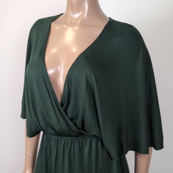 3/$20 H&M Kimono Wrap Dress Vneck Half Sleeve Elastic Waist Cocktail Party Green - Picture 2 of 10